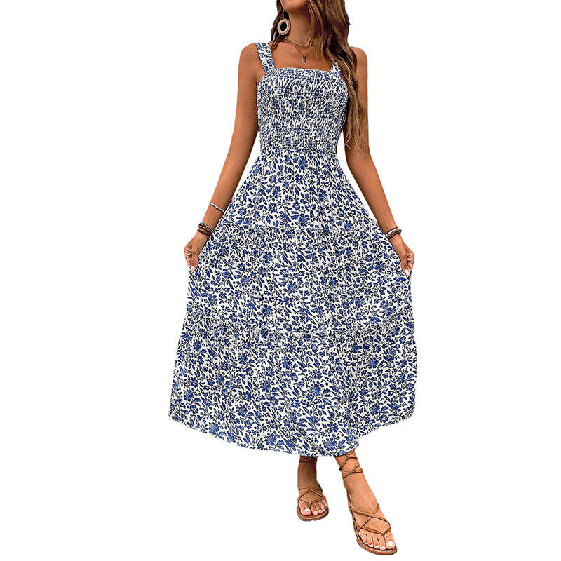Damen Maxikleid mit floralem Muster und elastischem Taillengürtel Drune