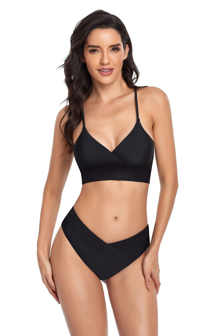 Damen Bikini-Set mit stilvollem Wickeloberteil und hoch geschnittenem Unterteil Drune