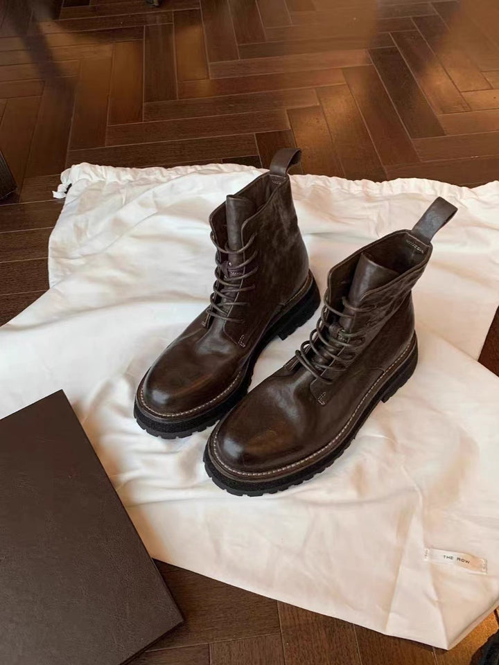 Damen robuste Schnürstiefel aus hochwertigem Leder mit rutschfester Sohle Drune