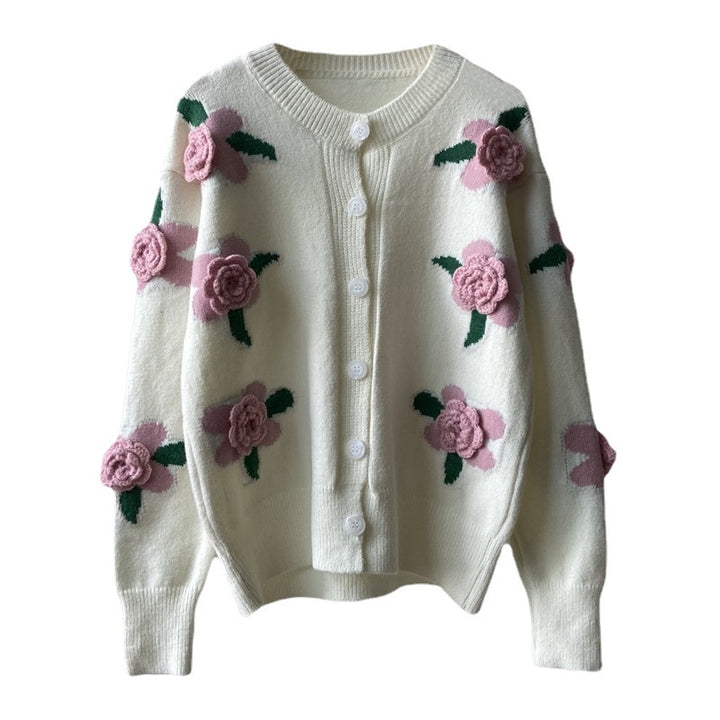 Damen Strickjacke mit floralem Motiv Drune