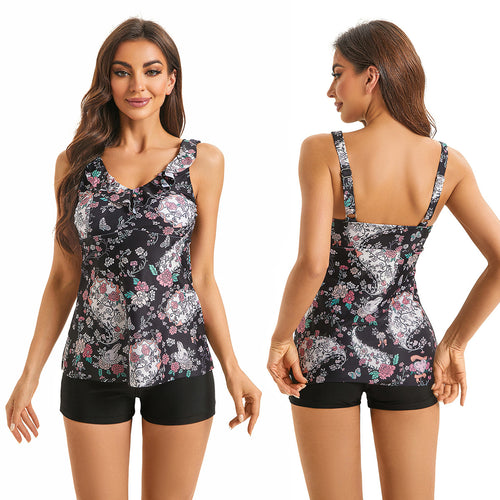 Damen Tankini mit gerafftem Oberteil und Shorts Drune