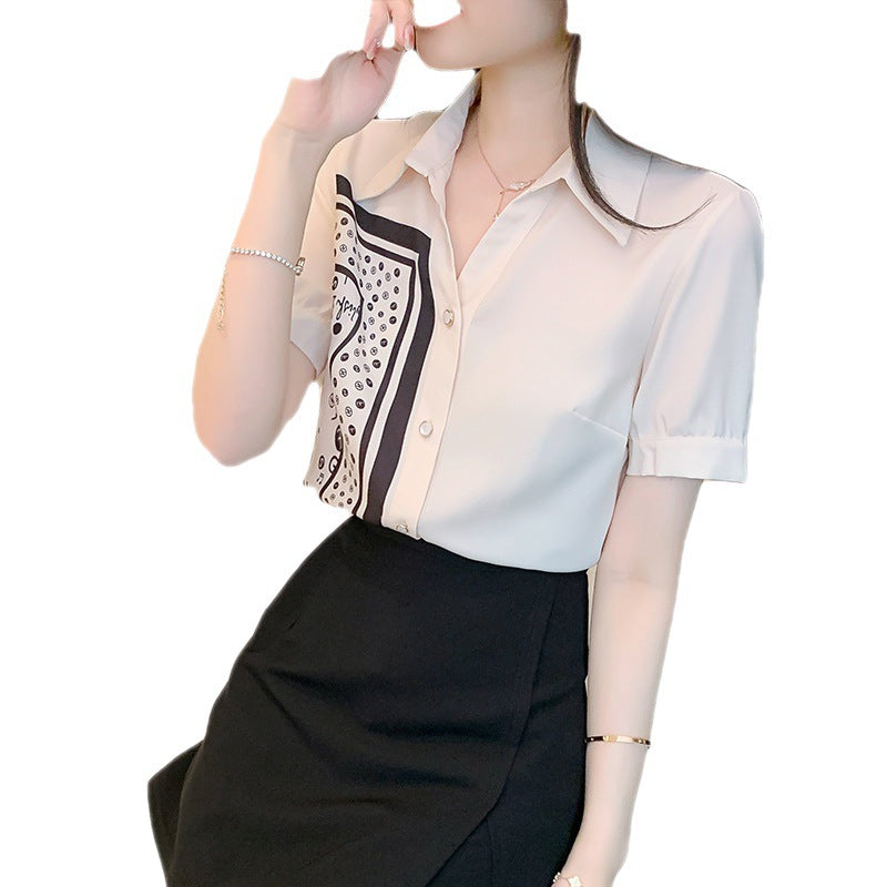 Damen Bluse mit Kunstmotiv und eleganten Kurzärmeln Drune