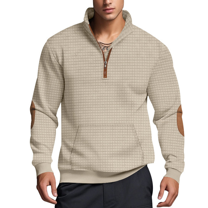 Herren nan gesteppter Halbzip Pullover mit Reißverschlusskragen und Kunstleder-Ellbogenpatches Drune