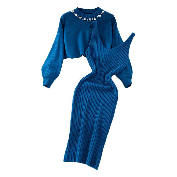 Damen Strickkleid mit eleganter Rippstruktur und femininen Trägern Drune