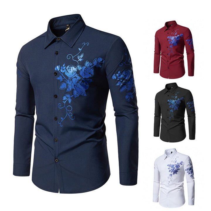 Herren Langarmhemd mit floralem Stickdesign Drune