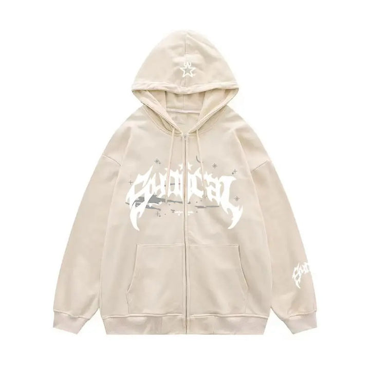 Damen Kapuzensweater mit urbanem Grafikelement und praktischen Taschen Drune