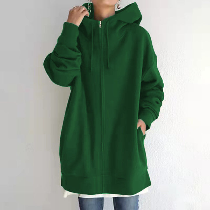 Damen nan oversized Kapuzenlongpullover mit Reißverschluss und Eingrifftaschen Drune