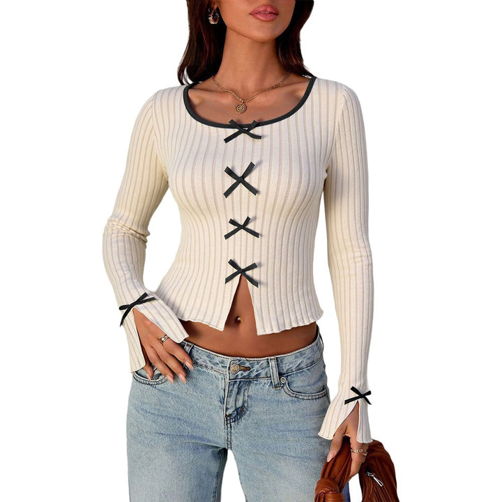 Damen Langarmshirt mit dekorativen Schleifchen-Details Drune