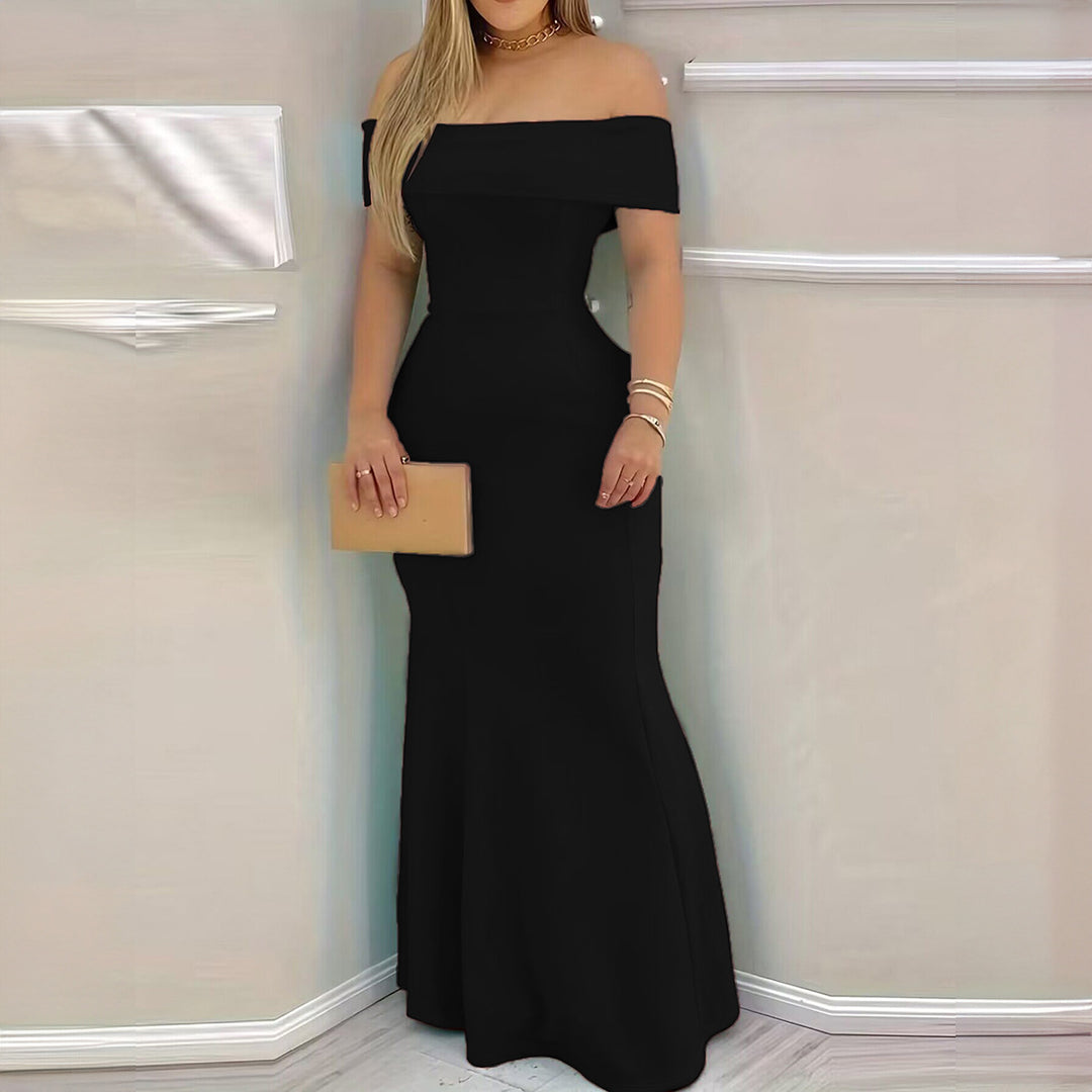 Damen elegantes schulterfreies Maxikleid mit figurbetontem Schnitt Drune