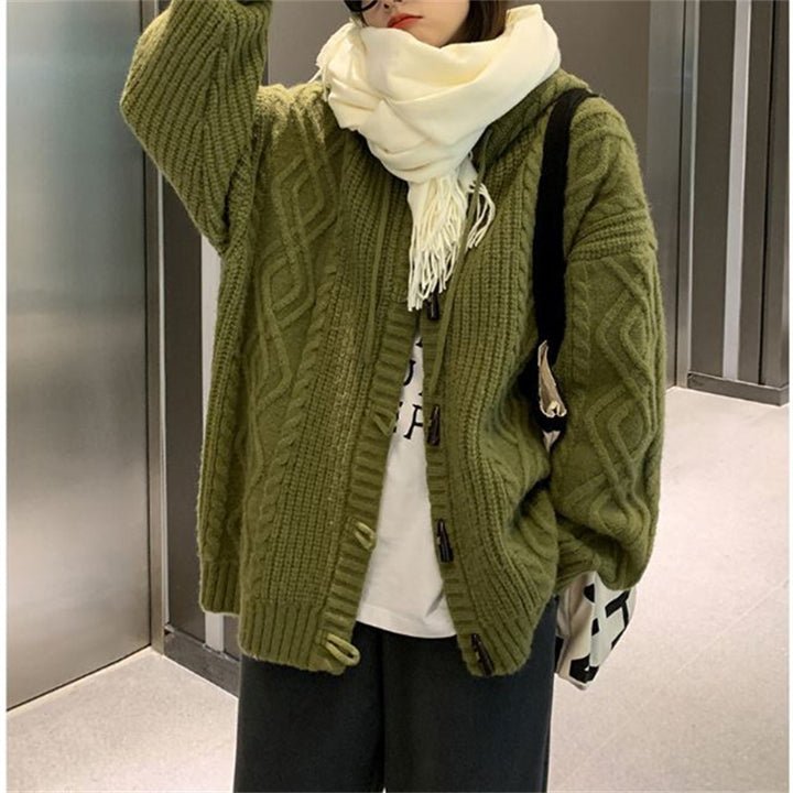 Damen kuschelige Strickjacke mit Kapuze und Zopfmuster Drune