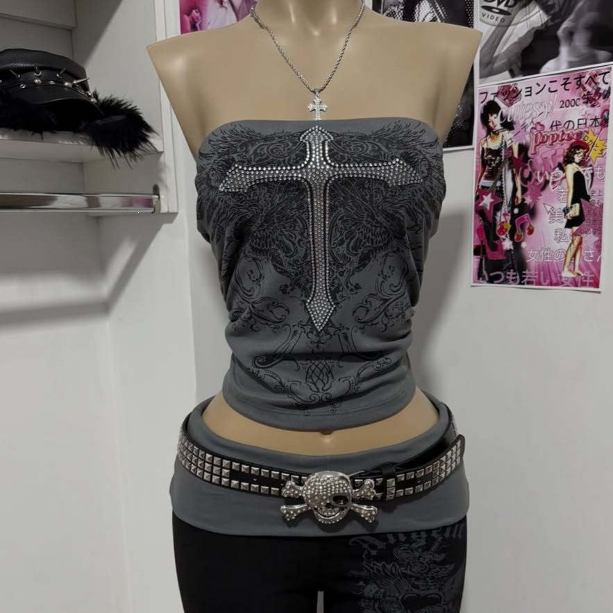 Damen Elegantes Bandeau-Top mit modischem Grafikdesign Drune