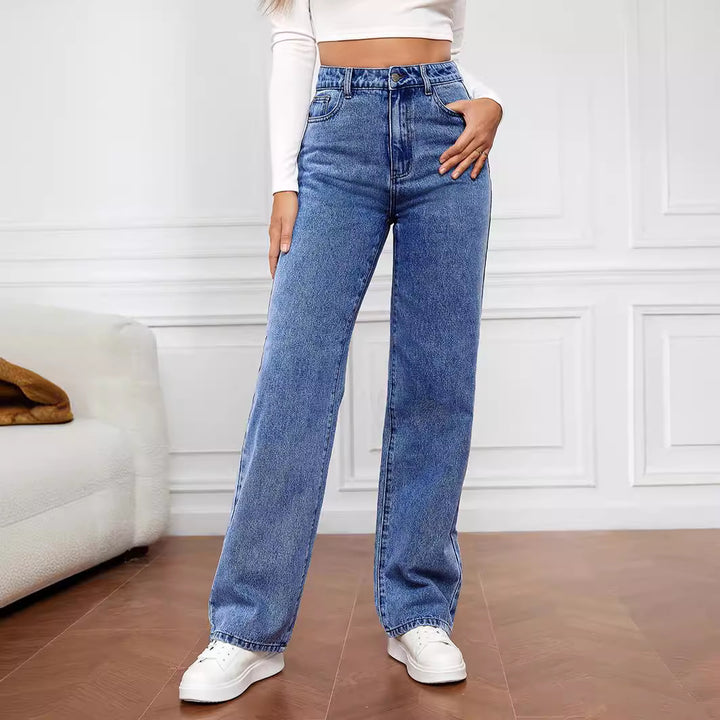 Damen Hoch geschnittene Denim-Jeans mit weitem Bein Drune