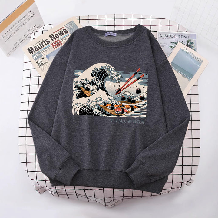 Damen Sweatshirt mit künstlerischem Wellen-Design und gemütlichem Schnitt Drune
