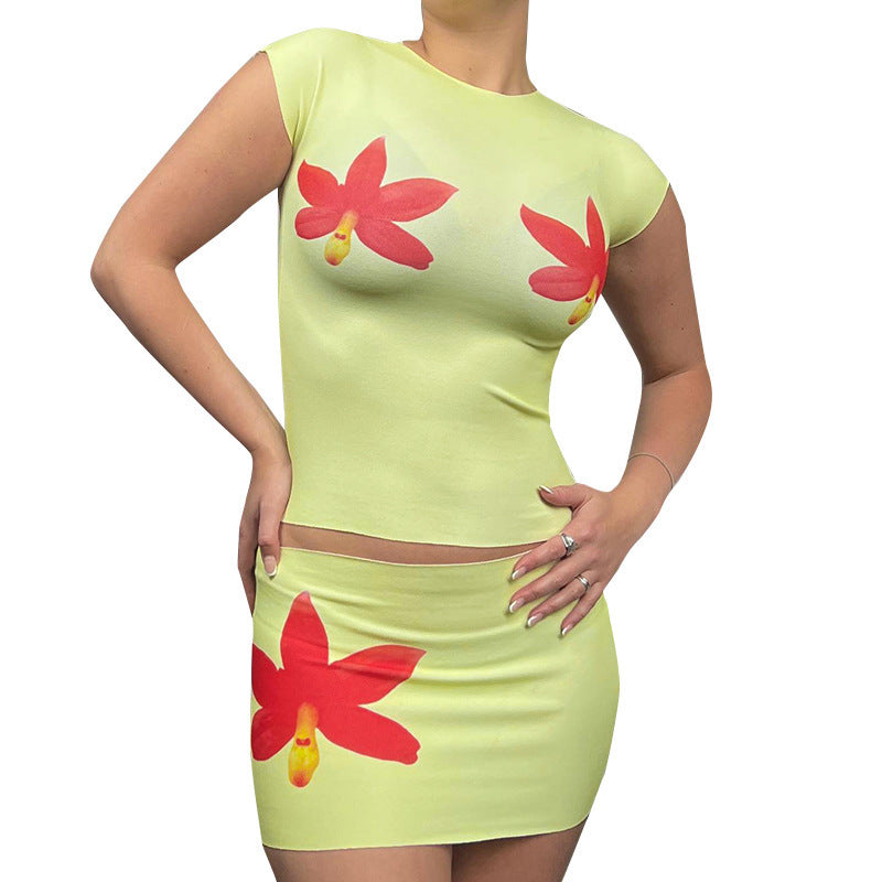Damen modisches Oberteil und Rock Set mit floralem Design Drune