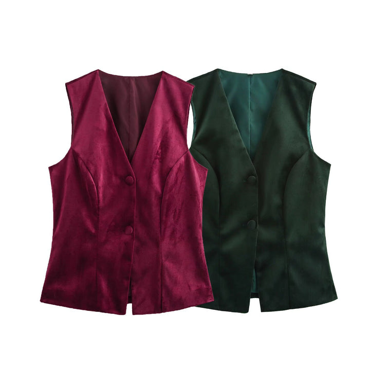 Damen Elegante Satin-Weste mit tailliertem Schnitt und Knopfdetails Drune