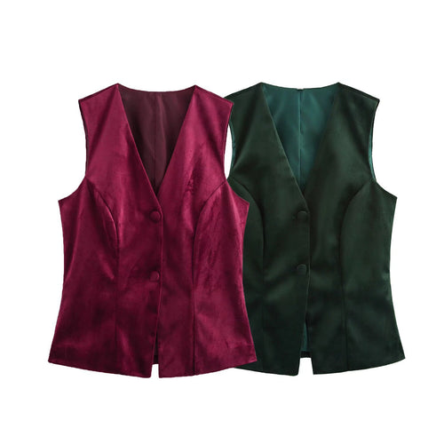 Damen Elegante Satin-Weste mit tailliertem Schnitt und Knopfdetails Drune