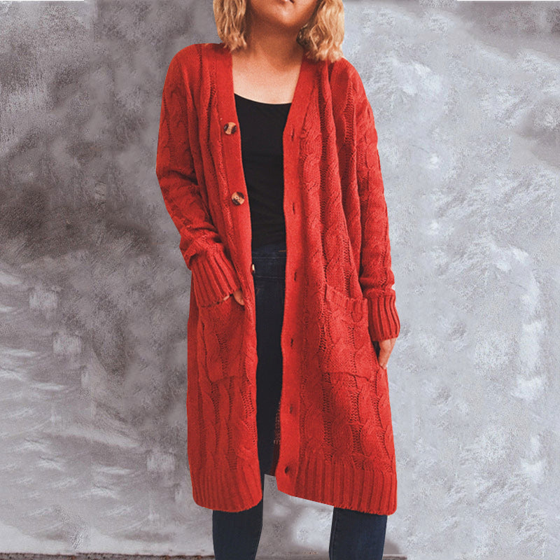 Damen Grobstrick-Cardigan mit Taschen und Knopfdetails Drune