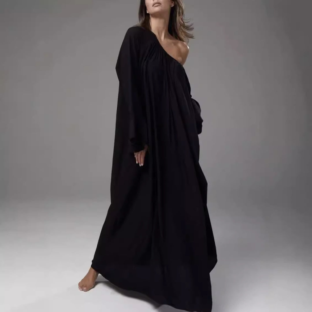 Damen lockeres Maxikleid mit weiten Rüschenärmeln Drune