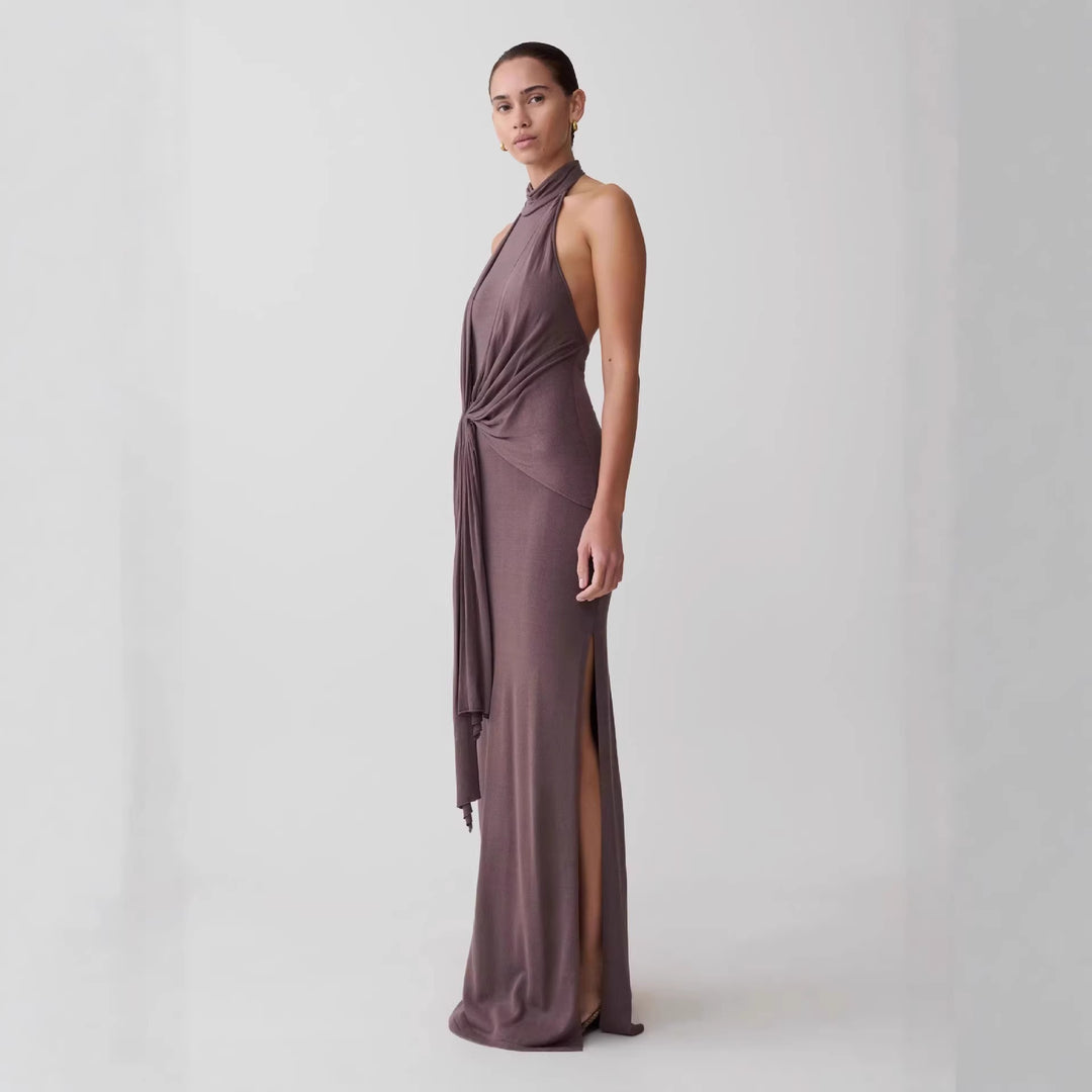 Damen Elegantes knöchellanges Wickelkleid mit tiefem Schlitz Drune