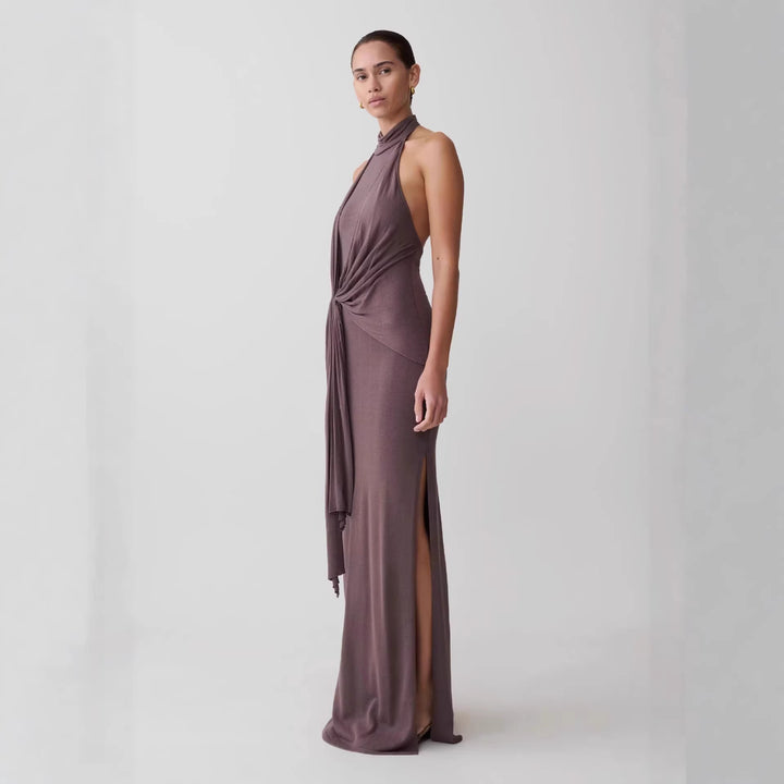 Damen Elegantes knöchellanges Wickelkleid mit tiefem Schlitz Drune
