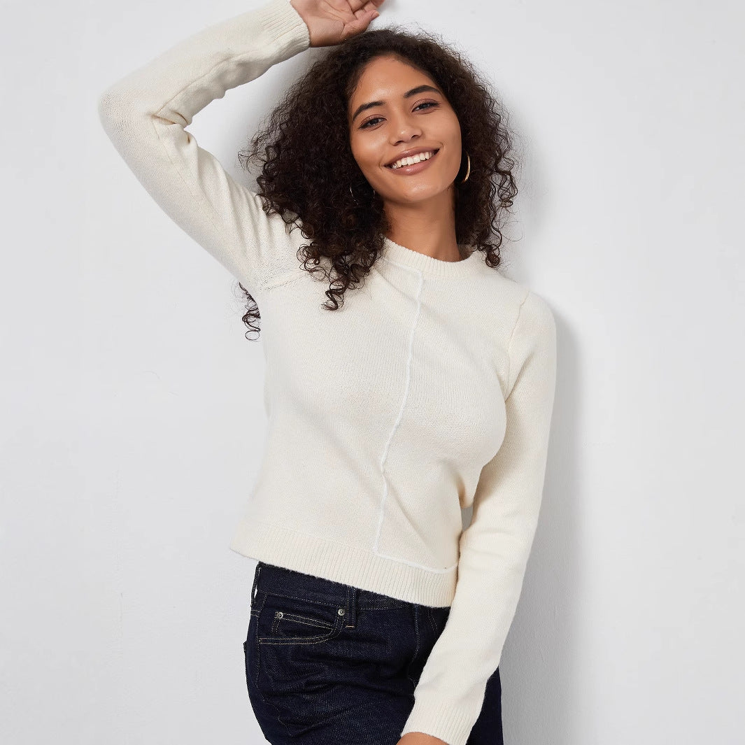 Damen Strickpullover mit schickem Rundhals und modernen Nahtdetails Drune