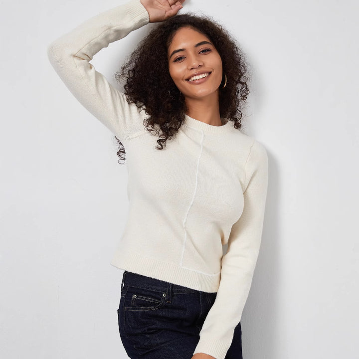 Damen Strickpullover mit schickem Rundhals und modernen Nahtdetails Drune