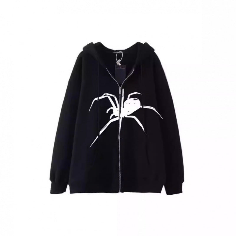 Damen Kapuzenjacke mit kreativem Spinnenmotiv und praktischem Reißverschluss Drune