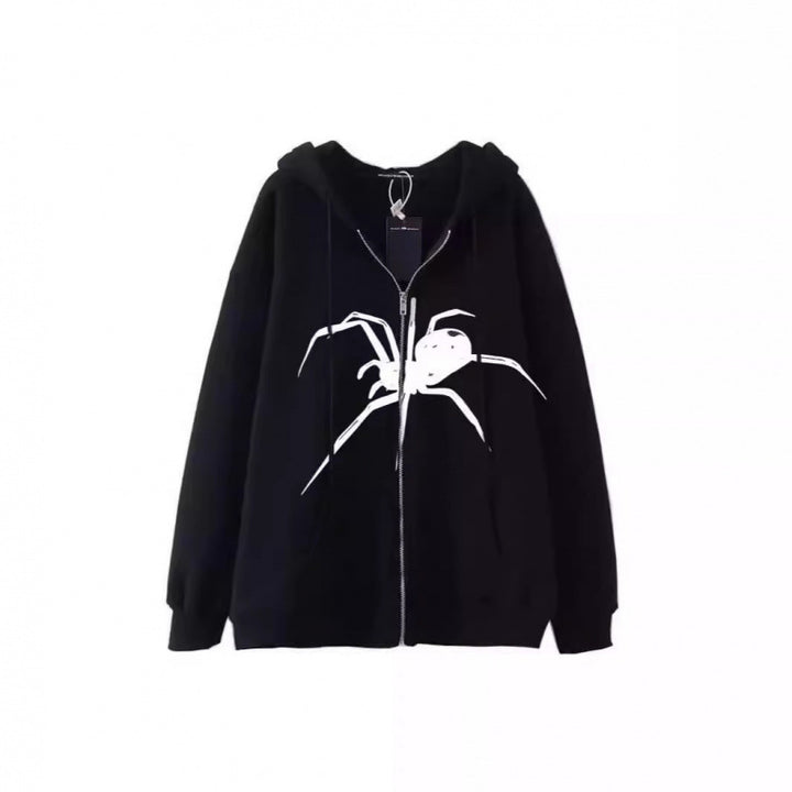 Damen Kapuzenjacke mit kreativem Spinnenmotiv und praktischem Reißverschluss Drune