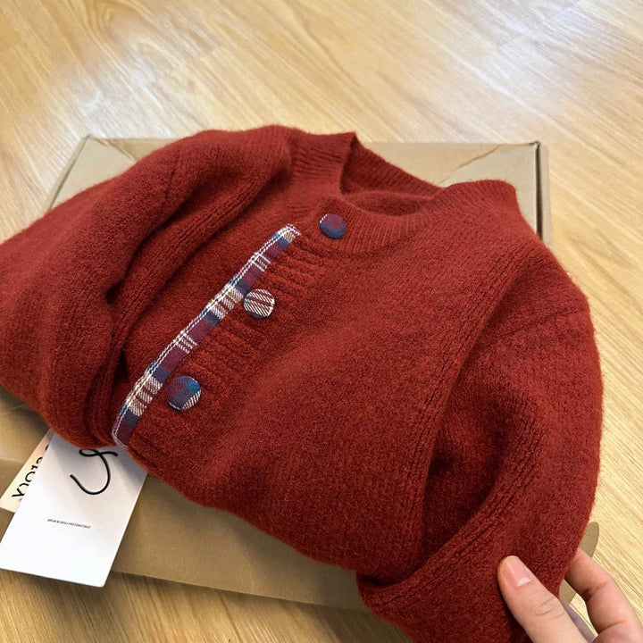 Damen Strickjacke mit kreativem Knopfdesign und kontrastierender Innenauskleidung Drune