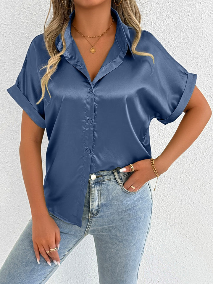 Damen Seidene Bluse mit kurzen Ärmeln Drune