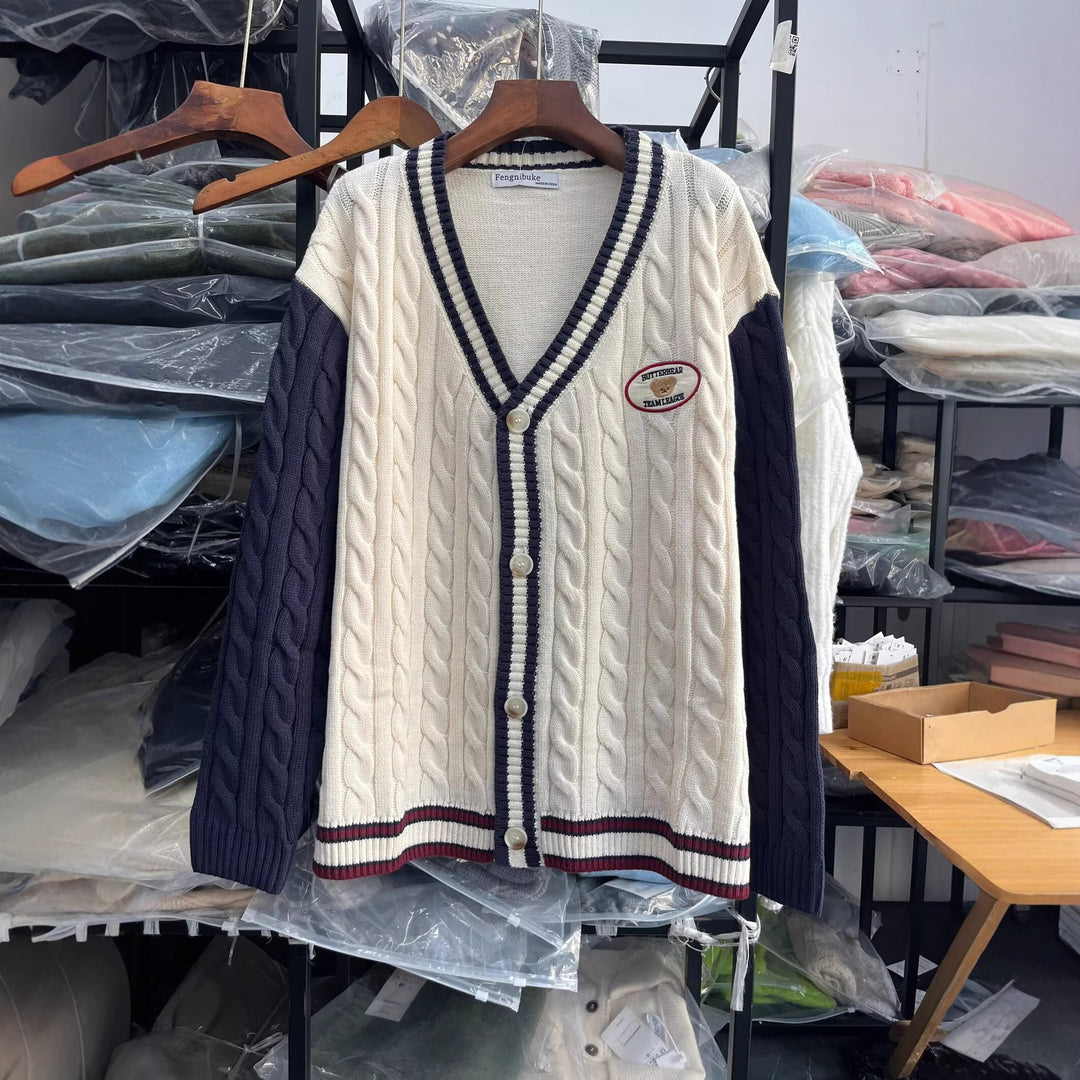 Damen Strickcardigan mit V-Ausschnitt und raffiniertem Muster Drune