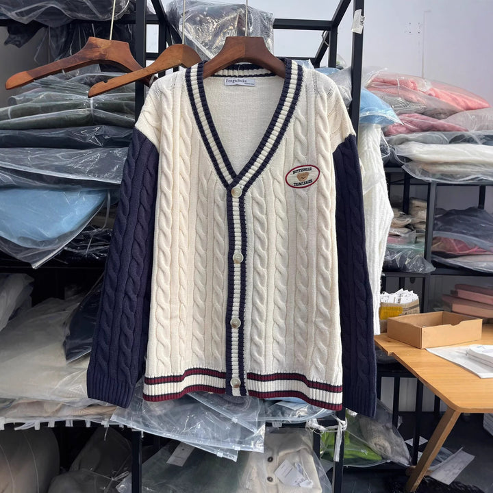 Damen Strickcardigan mit V-Ausschnitt und raffiniertem Muster Drune
