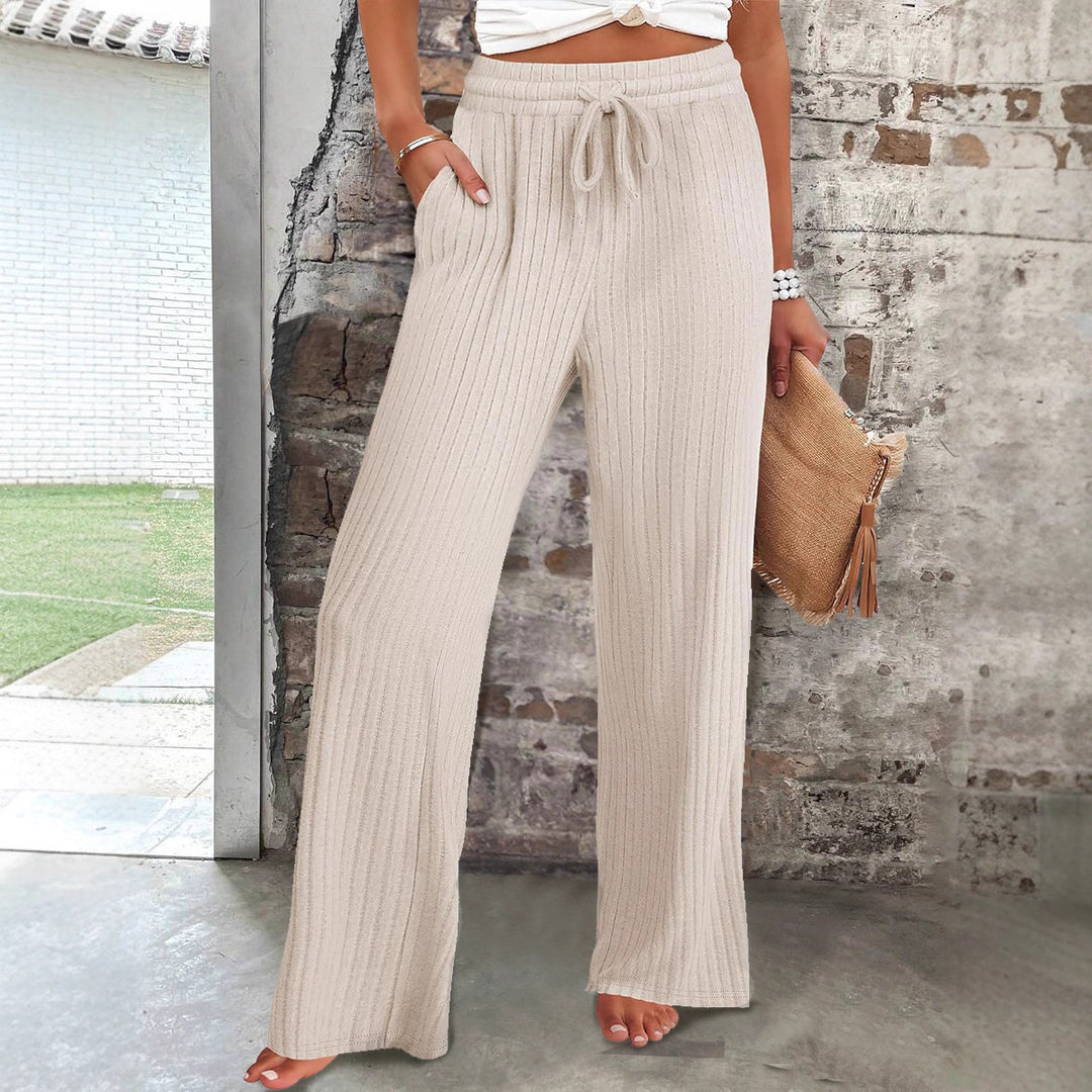 Damen Weit geschnittene Rippstrickhose mit elastischem Taillenbund Drune