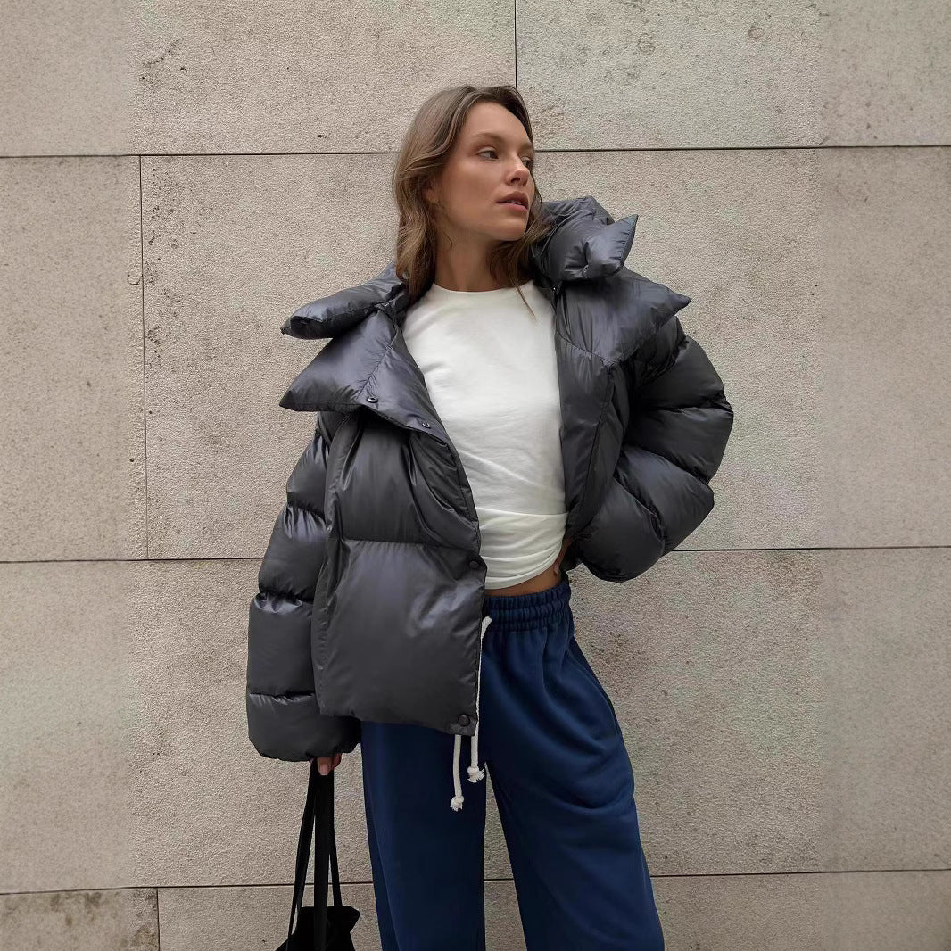 Damen oversized Daunenjacke mit hohem Kragen und voluminösen Ärmeln Drune
