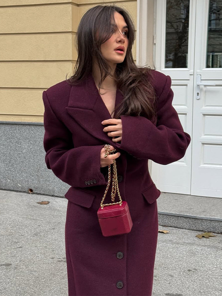 Damen eleganter Wollmantel mit strukturiertem Design und praktischen Taschen Drune