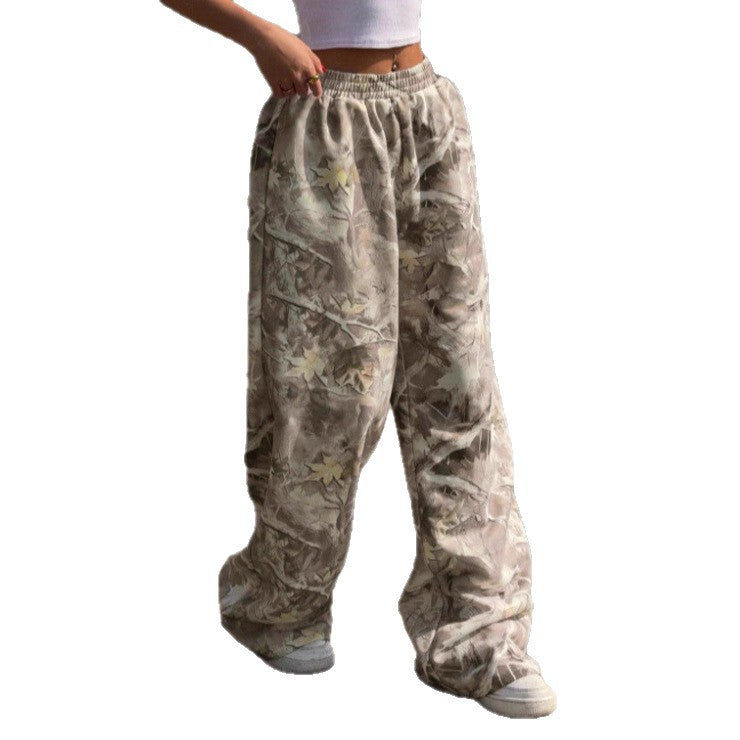 Damen Weitgeschnittene Print-Hose mit elastischem Bund Drune