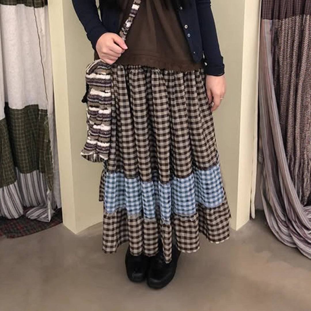 Damen Rock mit voluminösem Rüschensaum und kariertem Design Drune