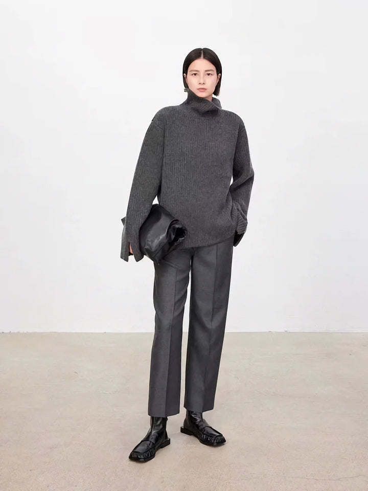 Damen Oversized Strickpullover mit hohem Kragen Drune