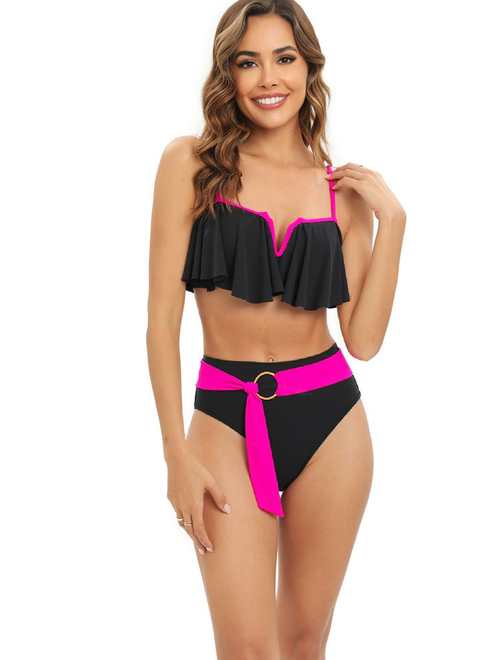 Damen Bikini-Set mit modischer Rüsche und elegantem Gürtel Drune