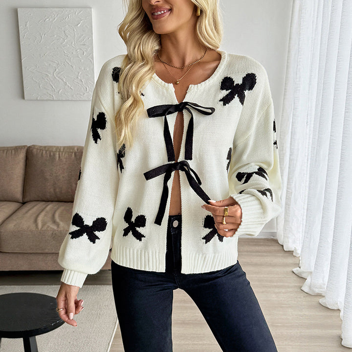 Damen modischer Strickcardigan mit Schleifenakzenten und lässigem Schnitt Drune