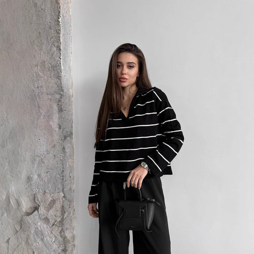 Damen lässiger Pullover im Streifen-Design Drune