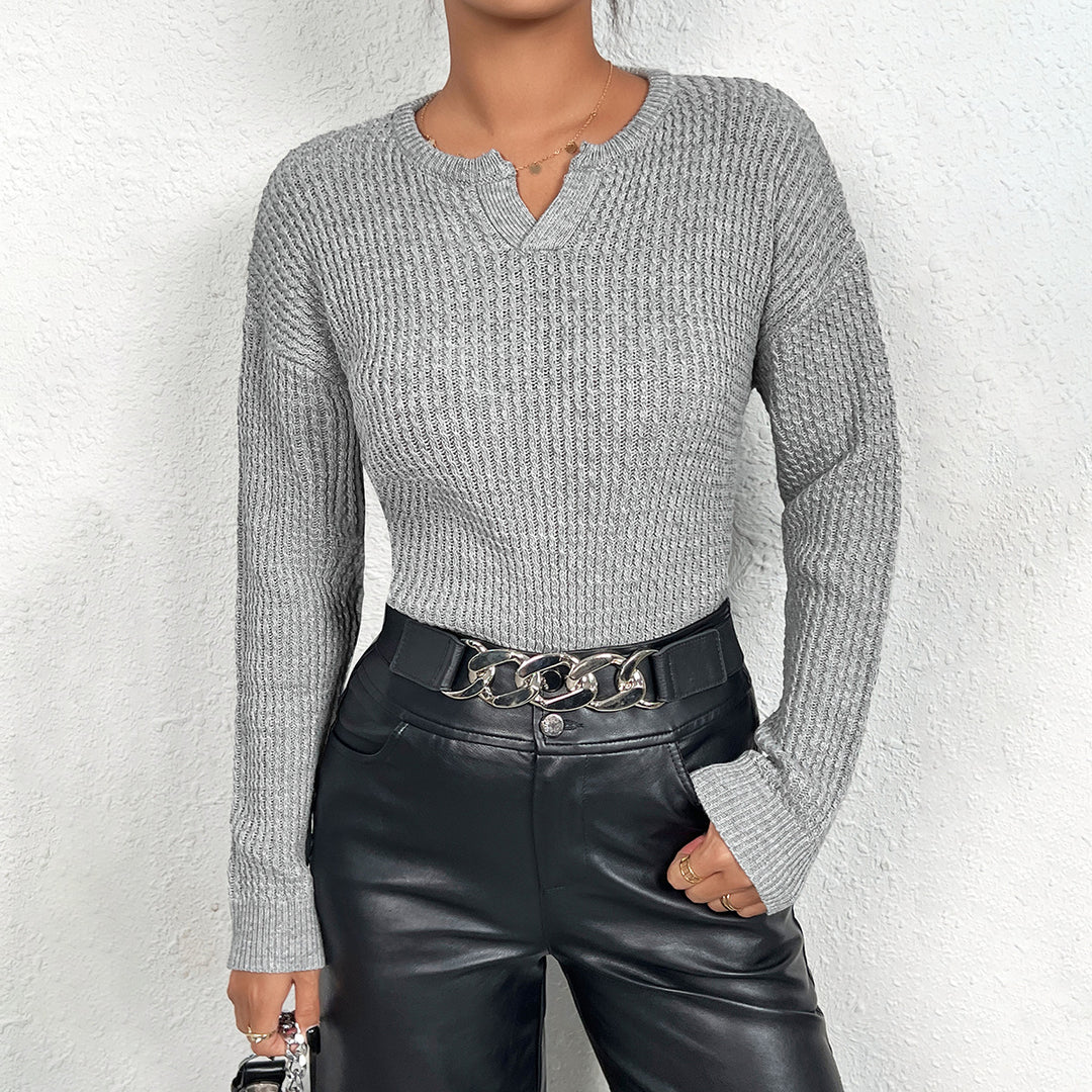 Damen Strickoberteil mit Henley-Ausschnitt und strukturiertem Muster Drune