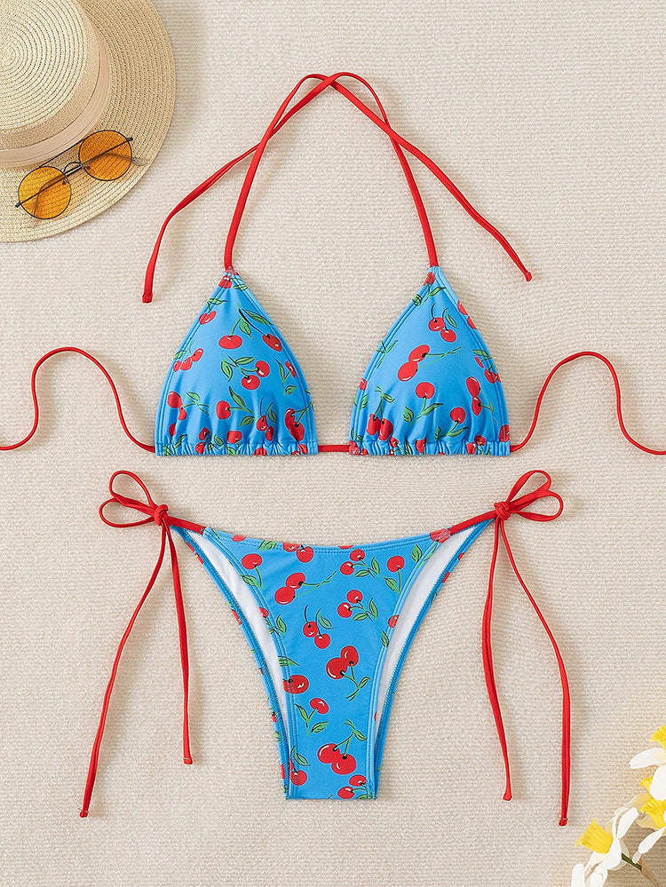 Damen Triangel-Bikini mit verspieltem Kirschmuster Drune