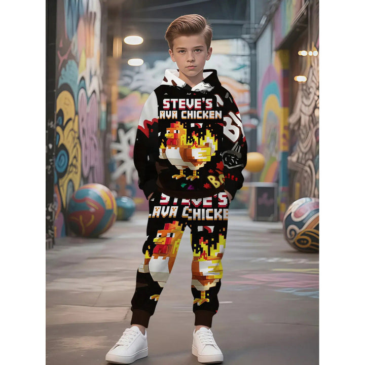 Unisex nan Kinder Jogginganzug mit Kapuzenpullover und detailreichem Auto-Print Drune