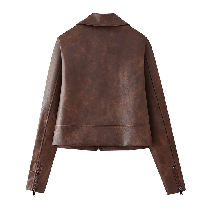Damen Kunstlederjacke im eleganten Cropped-Design mit praktischen Reißverschlusstaschen Drune