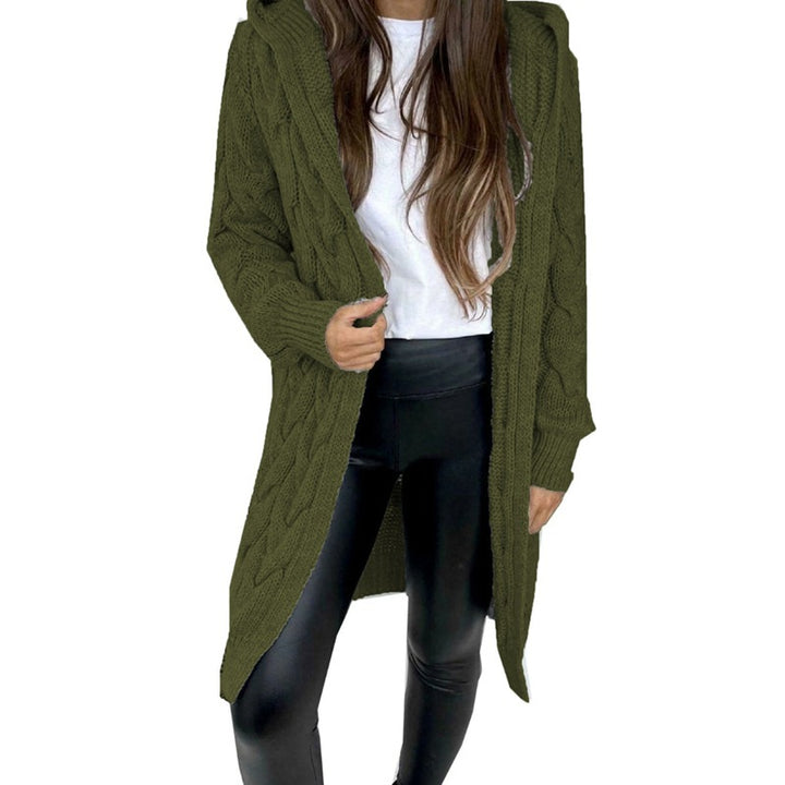 Damen Strickmantel mit Kapuze und Kabelmuster Drune
