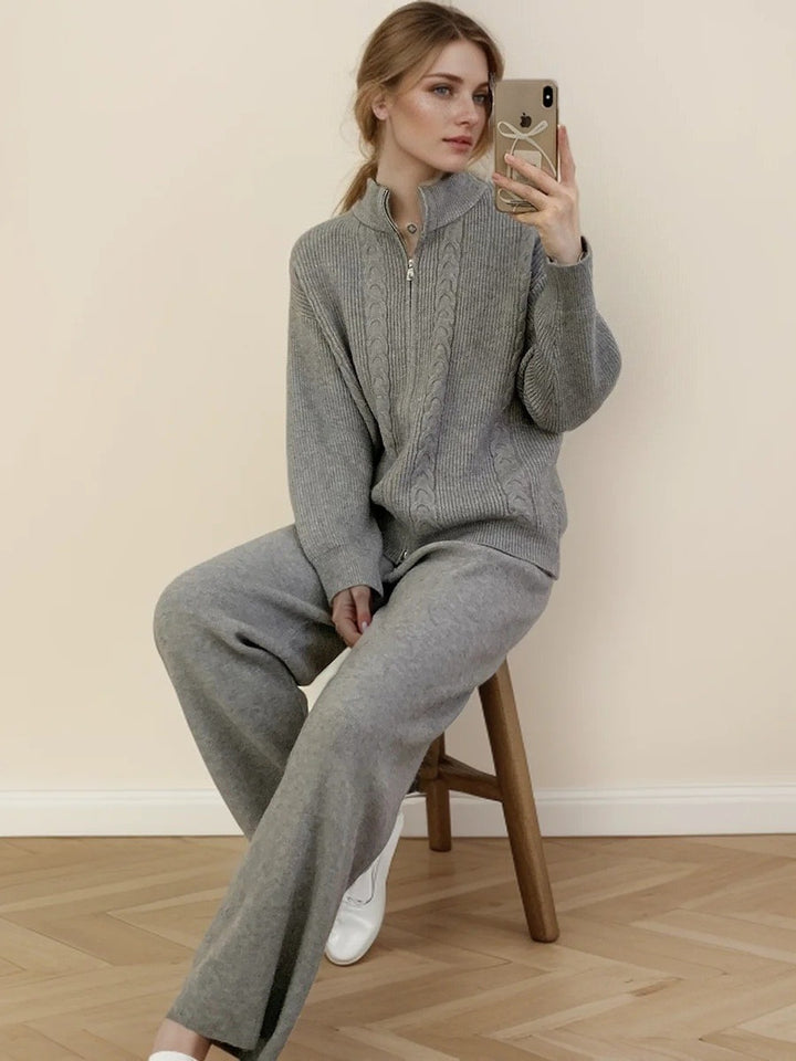 Damen Strickpullover mit hoher Kragen und Reißverschluss Drune