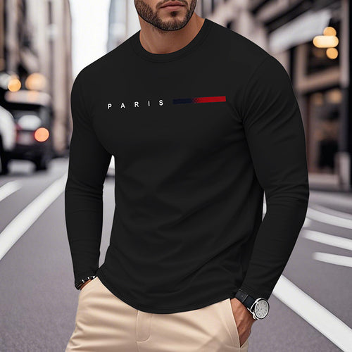 Herren Langarm T-Shirt mit modernem Paris-Druck und elastischem Saum Drune