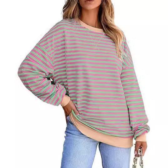 Damen lässiger Sweater mit breiten Streifen Drune
