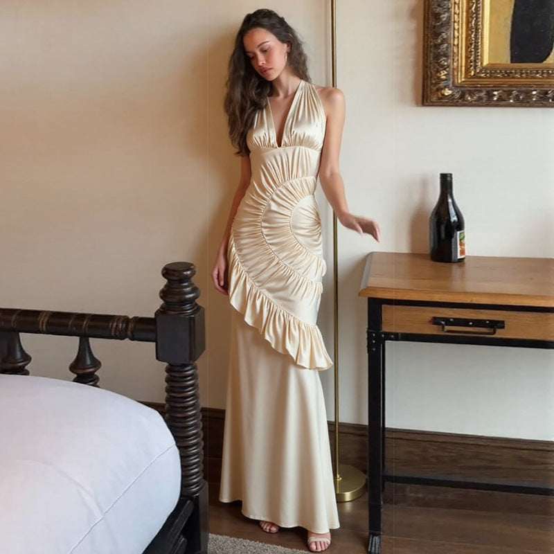 Damen Elegantes Maxikleid mit asymmetrischem Schnitt und raffinierten Drapierungen Drune